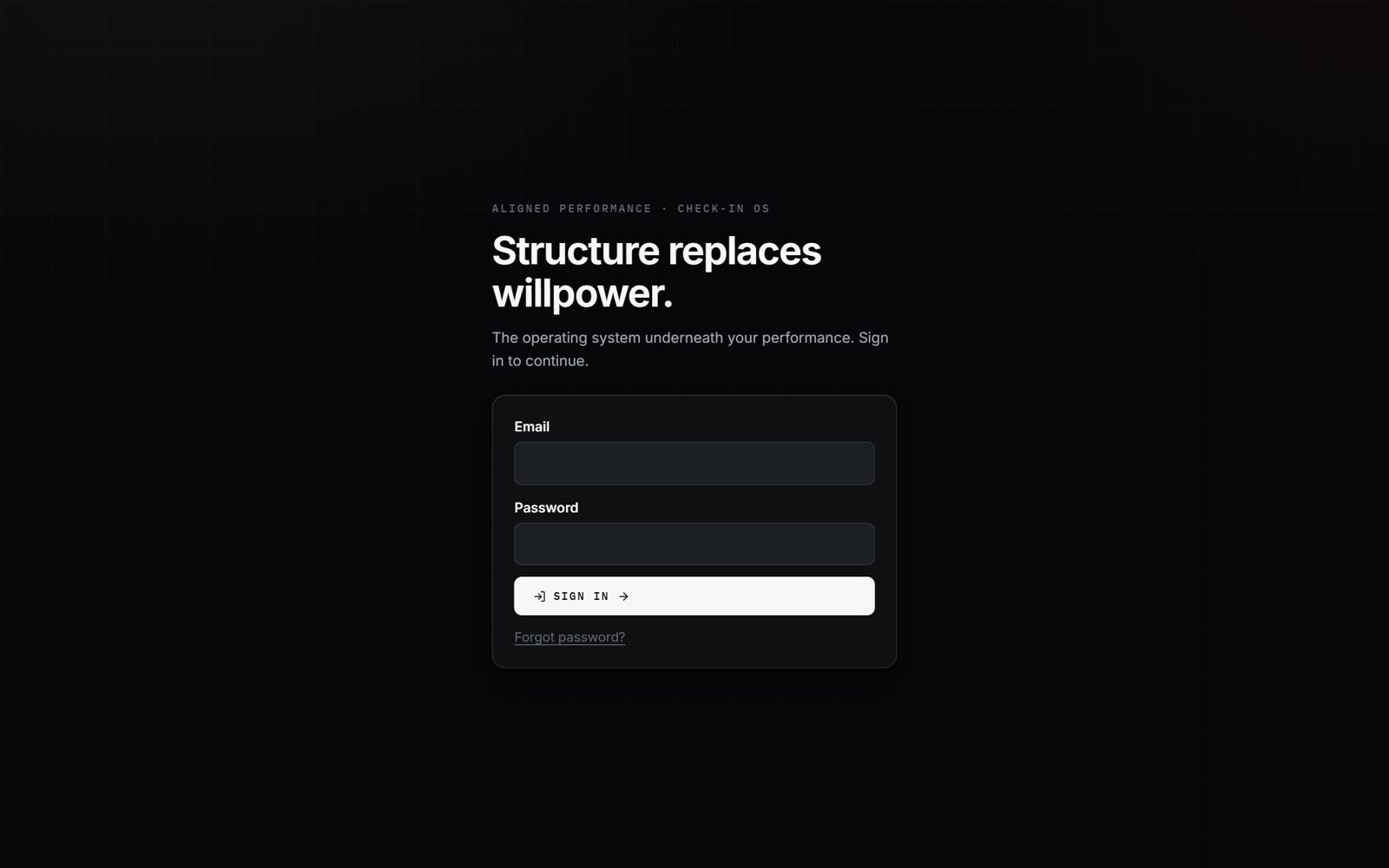 Screenshot of the real Check-in OS app