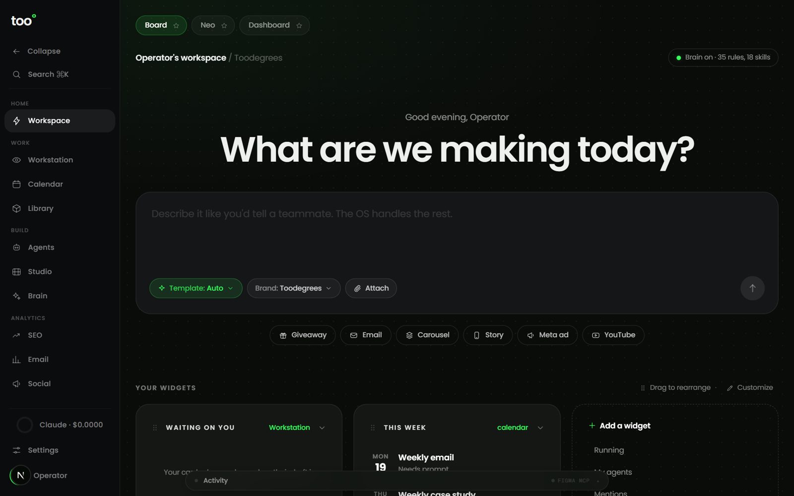 Screenshot of the real Toodegrees OS app